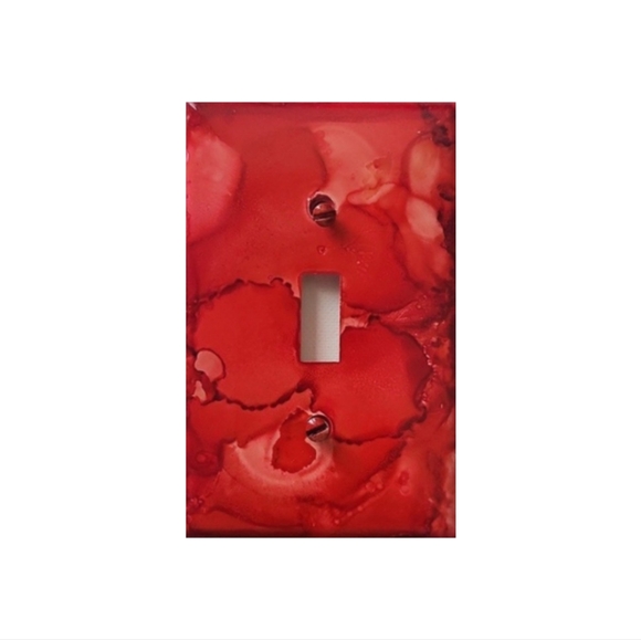 Hand Crafted Red Abstract Design Single Light Switch Plate - Picture 2 of 2